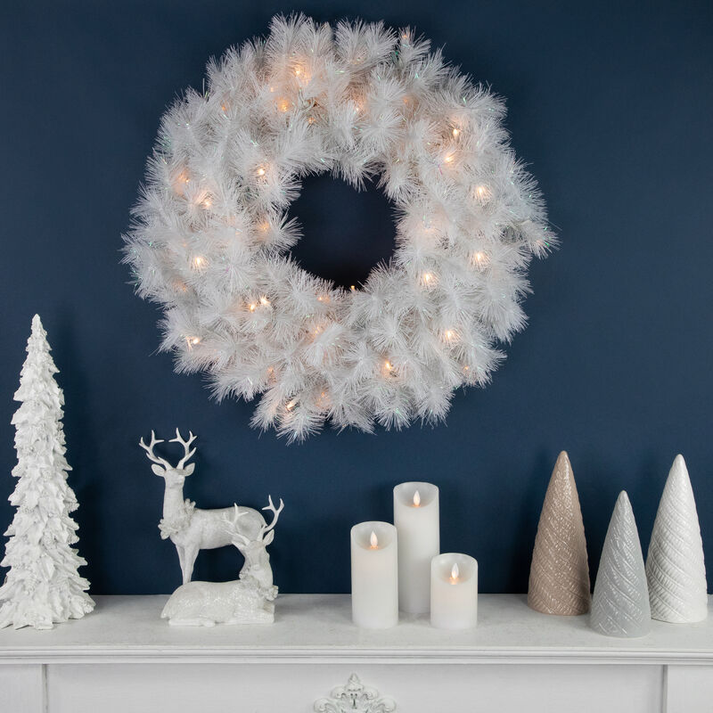 Pre-Lit White Alaskan Pine Artificial Christmas Wreath  24-Inch  Warm White LED Lights image number 1