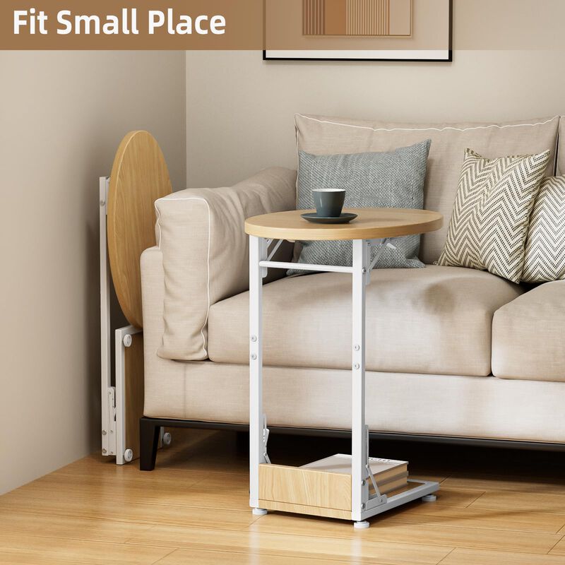 Elbourn Folding Side Table End Couch Tables, C-Shaped End Table for Living Room, Small End Table for Bedroom, Coffee Table(Natur