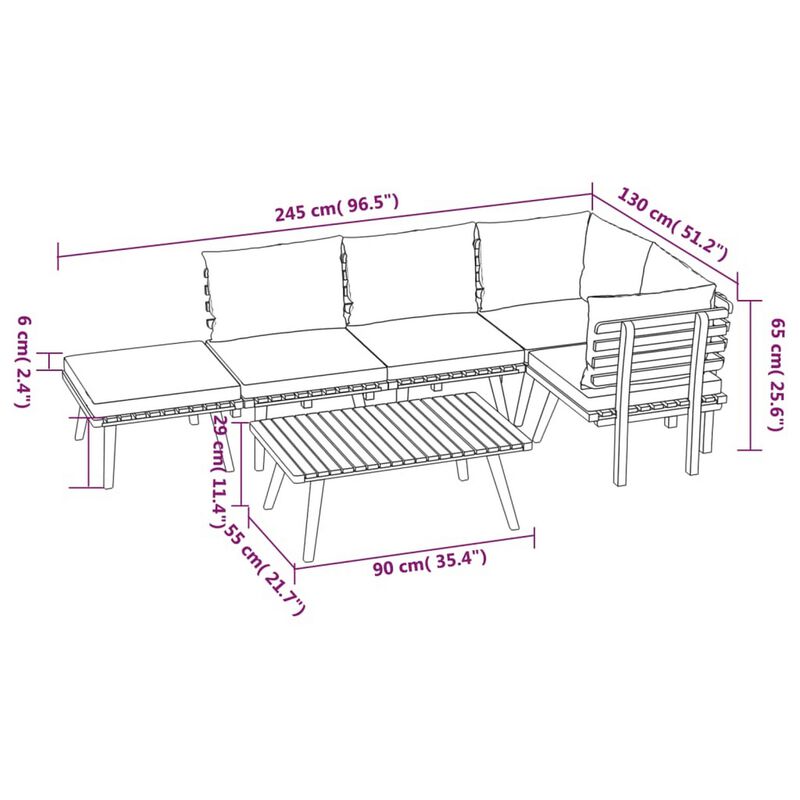 Roma 6pc Modular Outdoor Sofa and Table Set, Solid Wood, Gray, White - Benzara