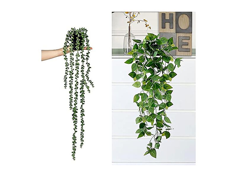 Fake Hanging Plants 4 Pack Artificial Potted Greenery Faux Eucalyptus Vine Fern image number 3