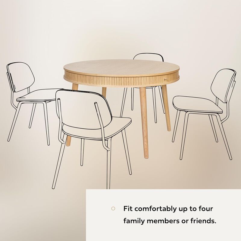SLIDDO 47'' Round Dining Table for 4 People - Pre-Assembled With 2 Hidden Storages.