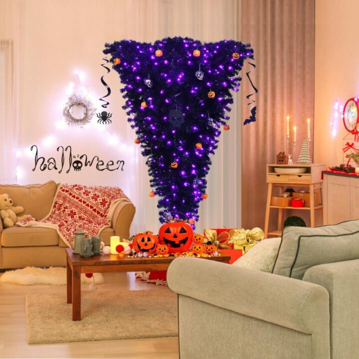 Hivvago 6 Feet Upside Down Artificial Christmas Tree with 270 Purple LED lights