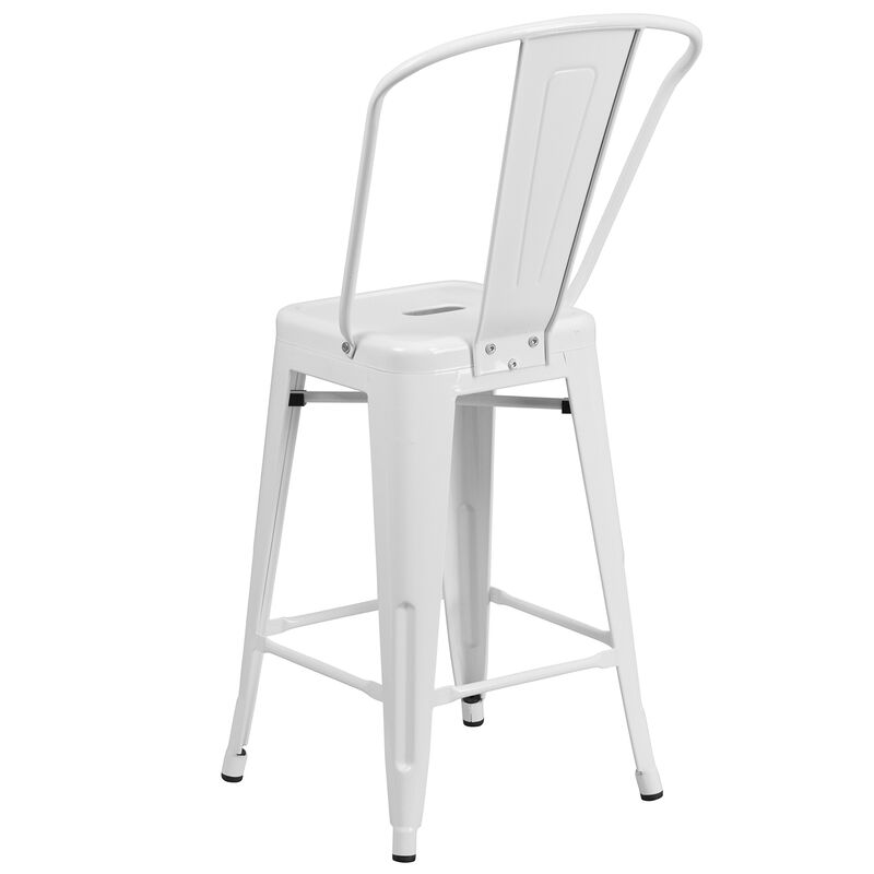 Flash Furniture Commercial Grade 24" High White Metal Indoor-Outdoor Counter Height Stool with Removable Back image number 4