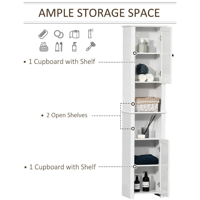 White Bathroom Tower: 67" Freestanding Linen Storage Cabinet