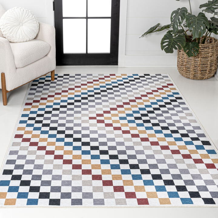 Ainsley Modern Cottage Checkerboard Washable Indoor Area Rug