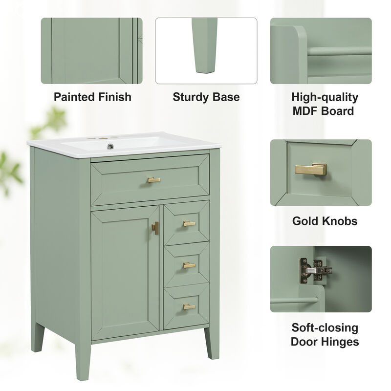 Merax Compact Bathroom Storage Vanity with Left Door Rack Cabinet & 2 Right Drawers image number 5
