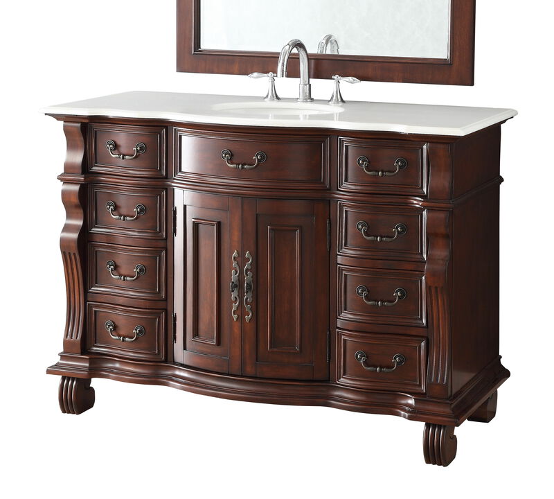 50 inch Antique Style Cherry Wood Hopkinton Bathroom Sink Vanity White Marble Top image number 0