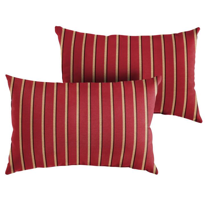 Set of 2 13" x 20" Red and Black Stripes Subrella Indoor and Outdoor Lumbar Pillows