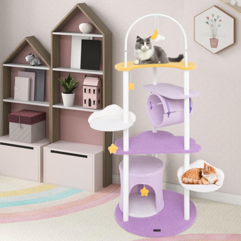 Hivvago 62 Inches Large Cat Tower with Metal Frame and Jumping Platforms