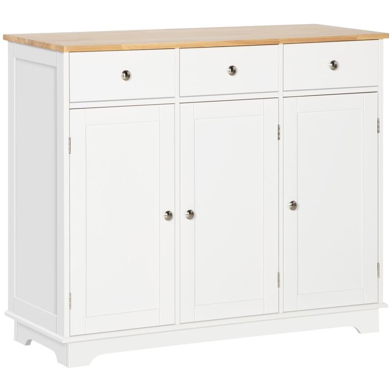White Kitchen Buffet: 3-Door Sideboard with Drawers and Shelf