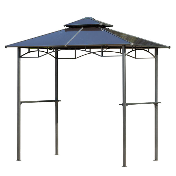 Outsunny 8' x 5' Barbecue Grill Gazebo Tent, Outdoor BBQ Canopy with Side Shelves, and Double Layer PC Roof, Brown