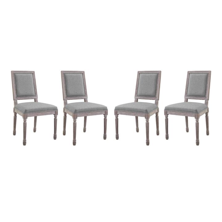 Modway Court French Vintage Upholstered Fabric Four Dining Chairs in Light Gray