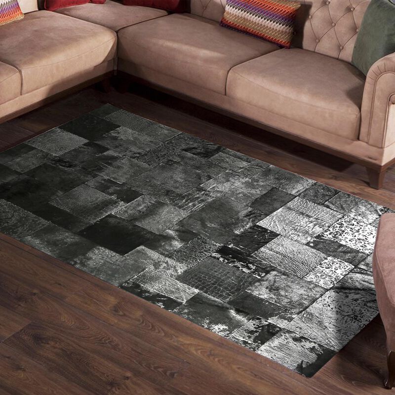Black & Silver Leaf Cowhide Area Rug_9.5 x 13.5 ft image number 3