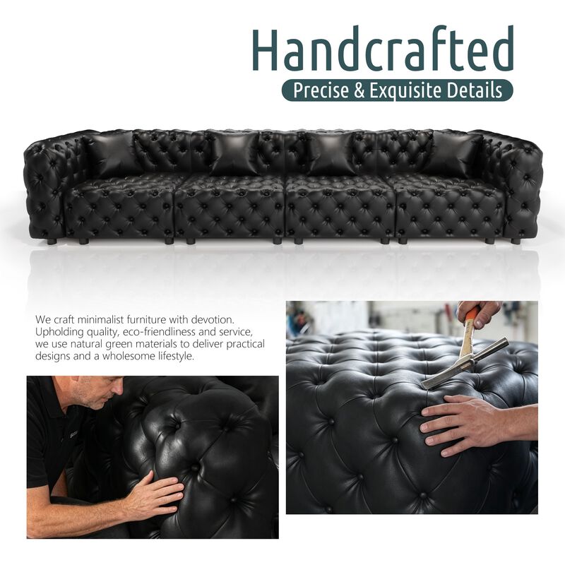 Whisen 77" Modern Modular Sofa with 2 Ottoman, Faux Leather Upholstered, for Living Room image number 5