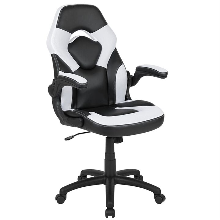 Flash Furniture Red Gaming Desk and White/Black Racing Chair Set with Cup Holder and Headphone Hook
