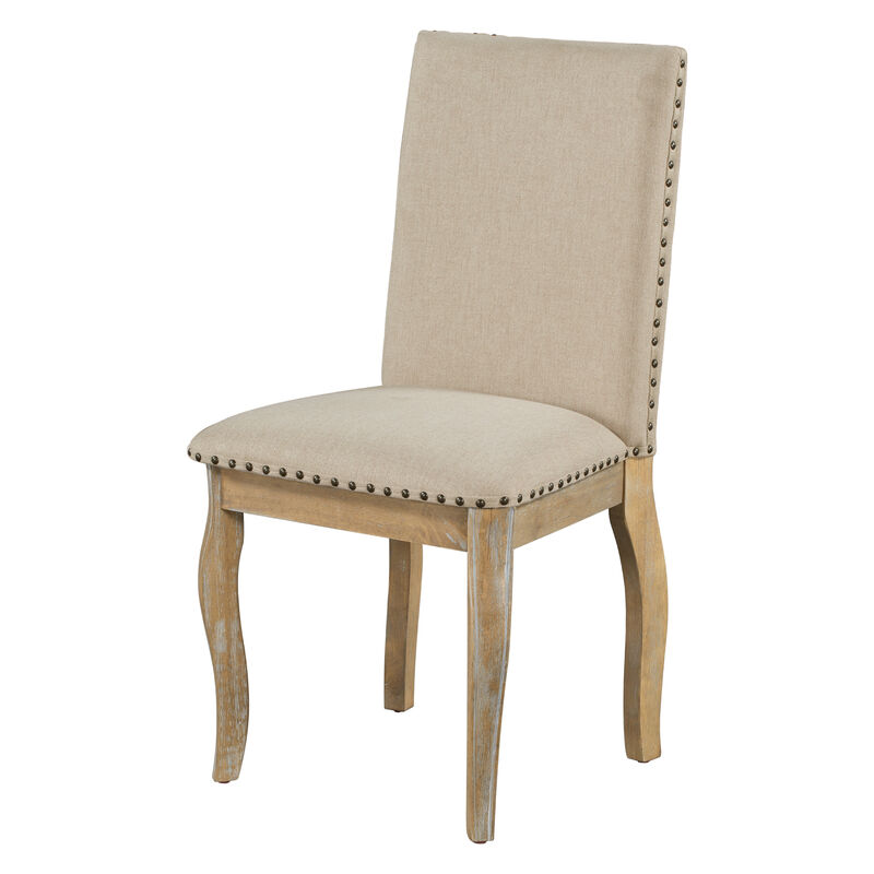 Set of 4 Dining chairs Wood Upholstered Fabirc Dining Room Chairs with Nailhead