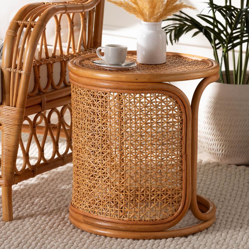 bali & pari Eldon Bohemian Honey Rattan End Table