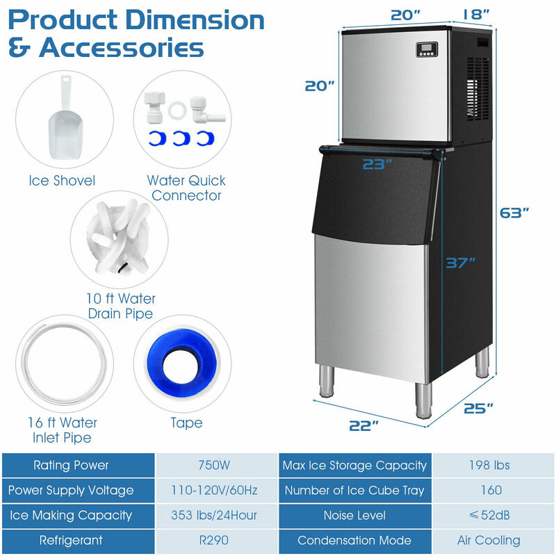 Commercial Ice Maker Machine for High-Capacity Ice Production in Restaurants or Offices