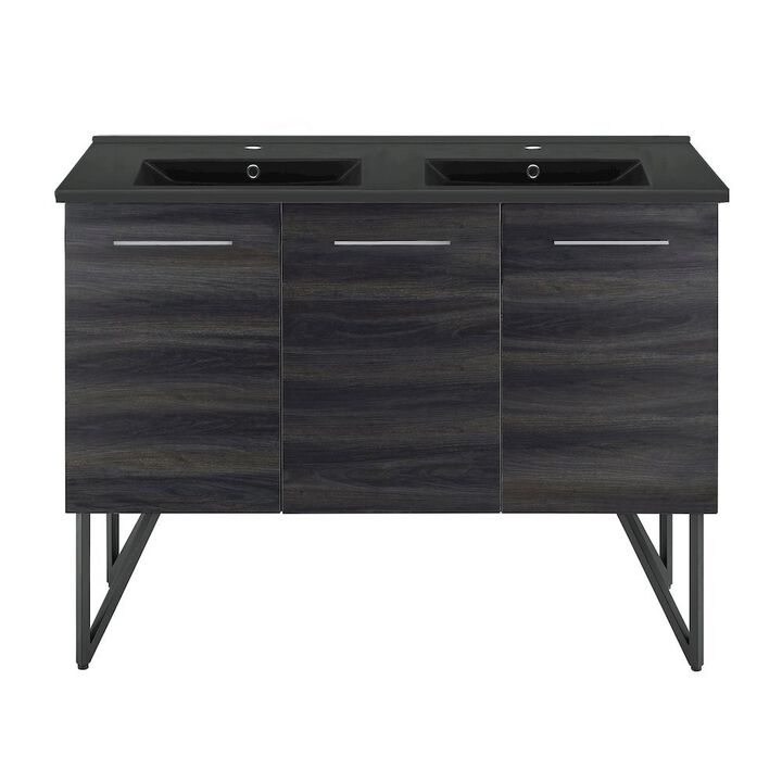 48 in. Black Walnut, Double Basin Bathroom Vanity with Ceramic Sink Top