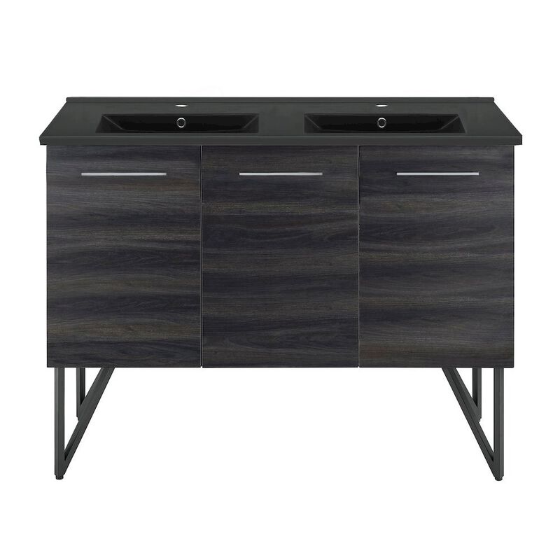 48 in. Black Walnut, Double Basin Bathroom Vanity with Ceramic Sink Top image number 0