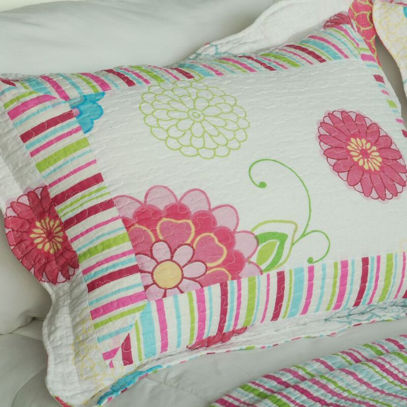 Pink Fairy Tale Queen Size 3PC Cotton Quilted Printed Patchwork Style Bedding Set image number 4