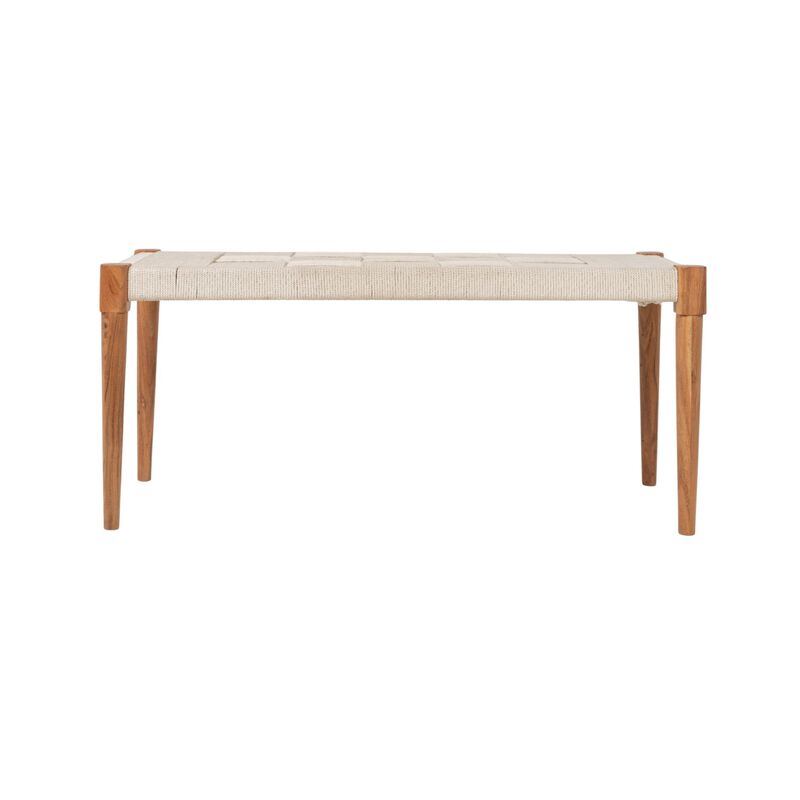 Handwoven Cotton Cord and Acacia Wood Bench with Tapered Legs, Natural image number 3