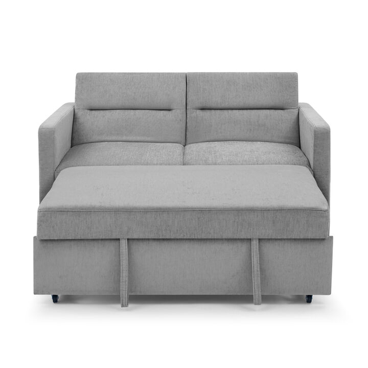 Loveseats Sofa Bed with Pull-out Bed, Adjustable Back and Two Arm Pocket, Grey