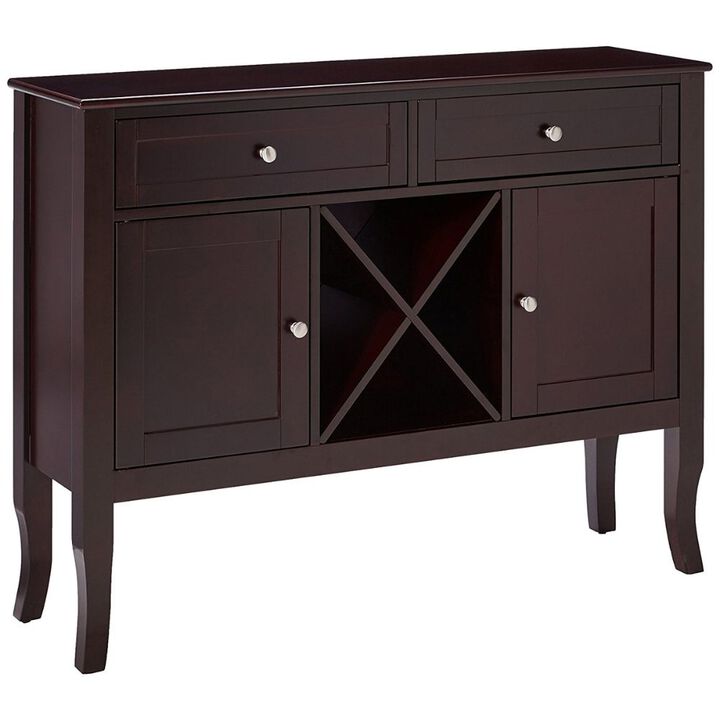Kings Brand Furniture - Morovis Wine Cabinet Breakfront Buffet Storage Console Table, Dark Cherry