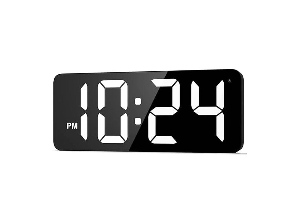 LED Digital Display Digits Auto Dimming Wall Clock Silent White Farmhouse