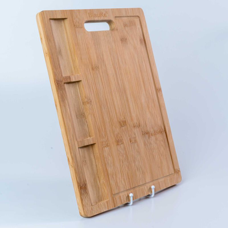 Extra Large Bamboo Cutting Board - 17x 12.5 inch Wood Cutting Board for Meat, Cheese, Veggies - Wood Serving Tray with Juice Groove and 3 Compartments