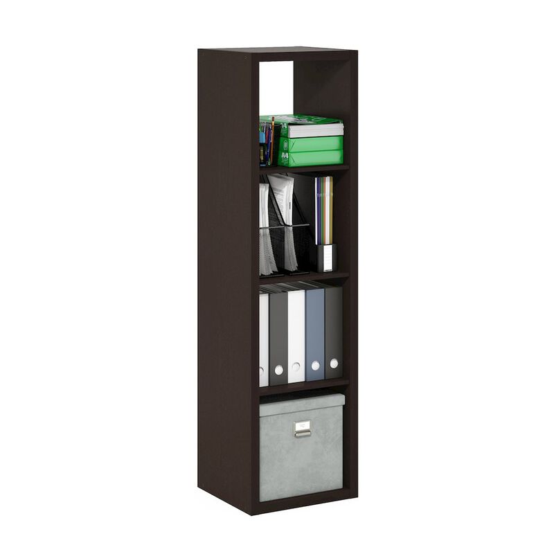 Cubicle Open Back Decorative Verticle Cube Storage Organizer, 4-Cube, Dark Oak