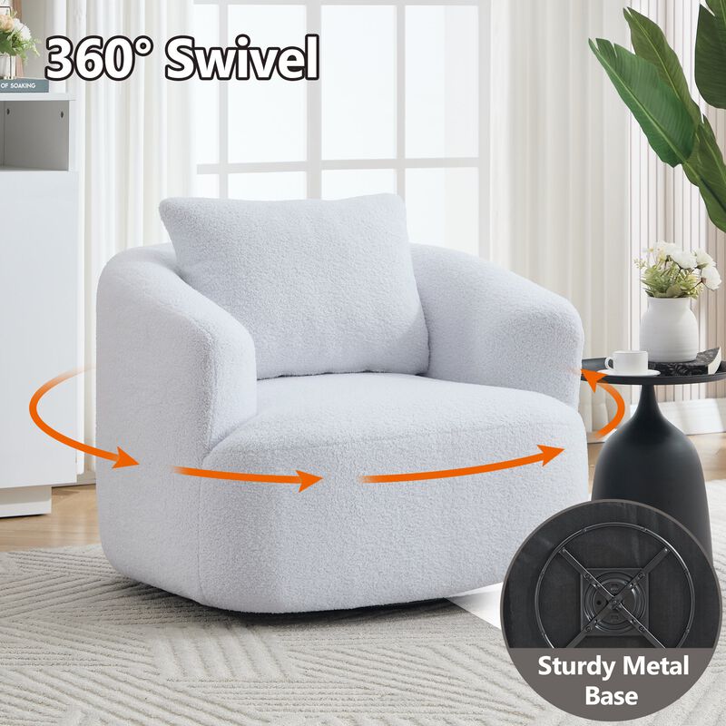 360&deg; Swivel Round Upholstered Comfy Chair Teddy Fleece High-Resilience Sponge Single Sofa image number 4
