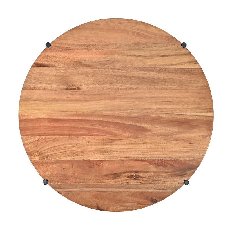 Carly 24.21" Modern Coastal Round Acacia Wood/Water Hyacinth Coffee Table with Storage Basket