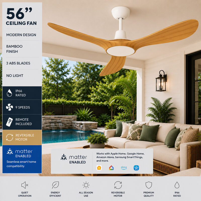 ENLIGHT 56" Smart DC Ceiling Fan, IP66 Outdoor/Coastal Rated, Matter Smart Home Integration, 3 Blades image number 1