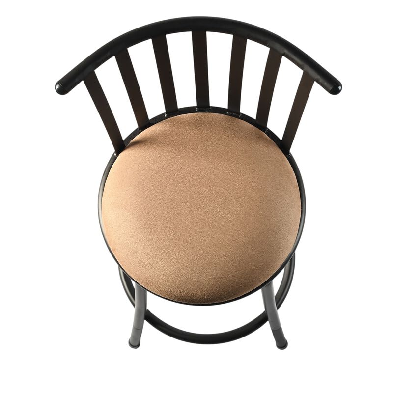 HomeRoots Set of Three Khaki and Black Suede Faux Leather and Iron Low Back Adjustable Height Swivel Bar Chairs
