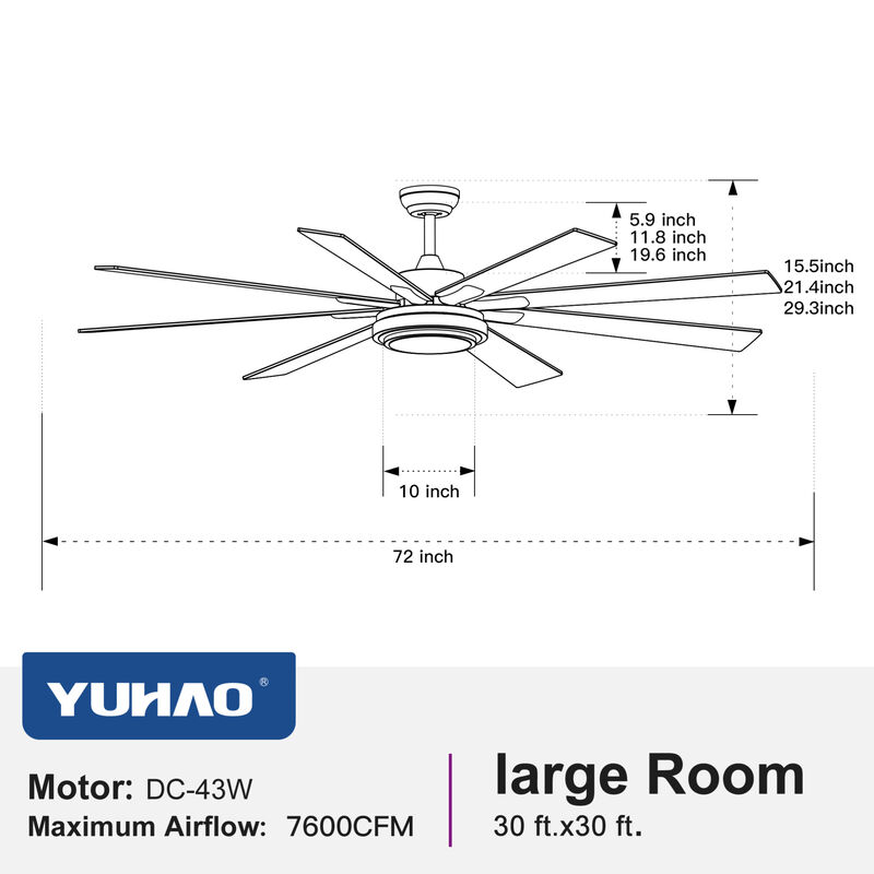 ELEMENT ACE 72 Inch Large Smart Ceiling Fan with Integrated LED Lighting, Reversible Air Direction, Dimmable Color Temperature, Remote App and Voice Control for Indoor Home Use image number 2