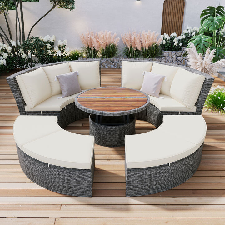 Merax 5-Piece Round Rattan Sectional Sofa Set