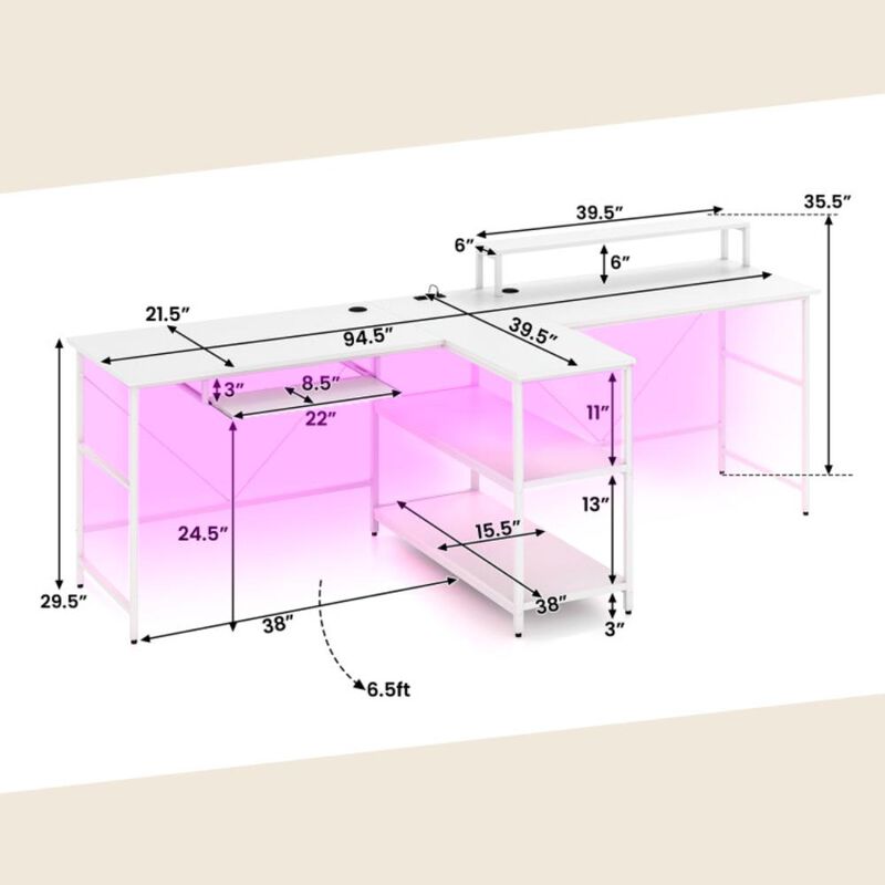 Hivvago 2-Person Reversible Computer Desk Long Office Desk with LED Lights
