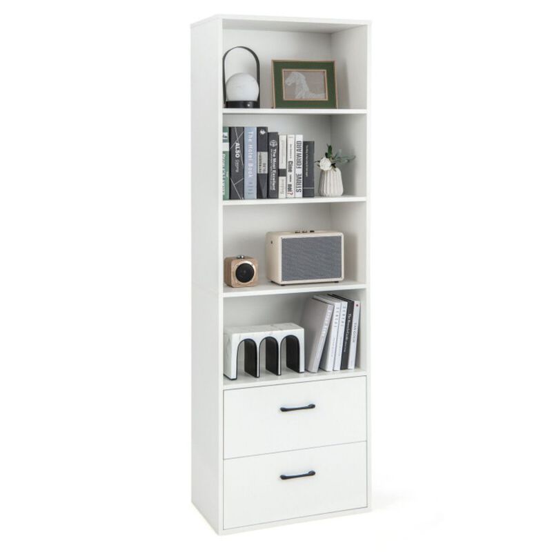 Hivago 6-Tier Tall Freestanding Bookshelf with 4 Open Shelves and 2 Drawers