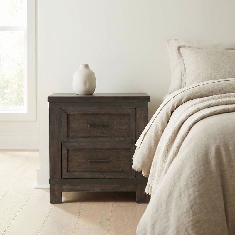 Rustic Nightstand in Rock Beaten Brown with Saw Cuts for Bedroom Decor image number 2