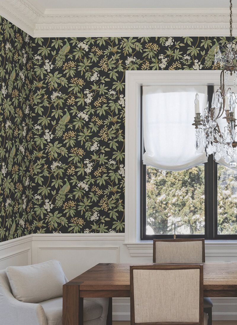 Peacock Estate Black Wallpaper (Double Roll) image number 4