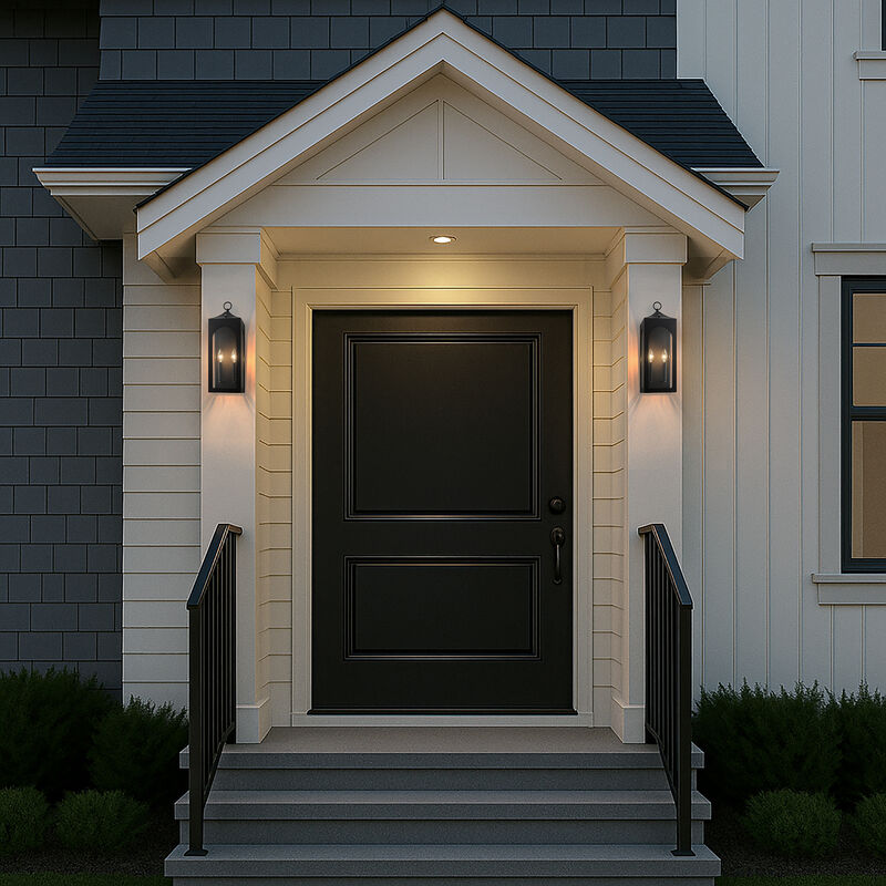 H20" 2-Lights Large Dusk to Dawn Outdoor Wall Lantern Unique/Statement Black Exterior Wall Sconce with Dual Candle Lights and Roof Top Design for Entryway Garage image number 3