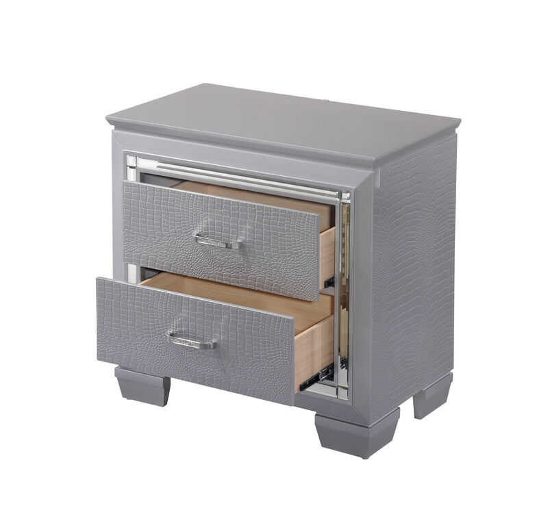 Streamdale Glam Silver Nightstand with Night Light