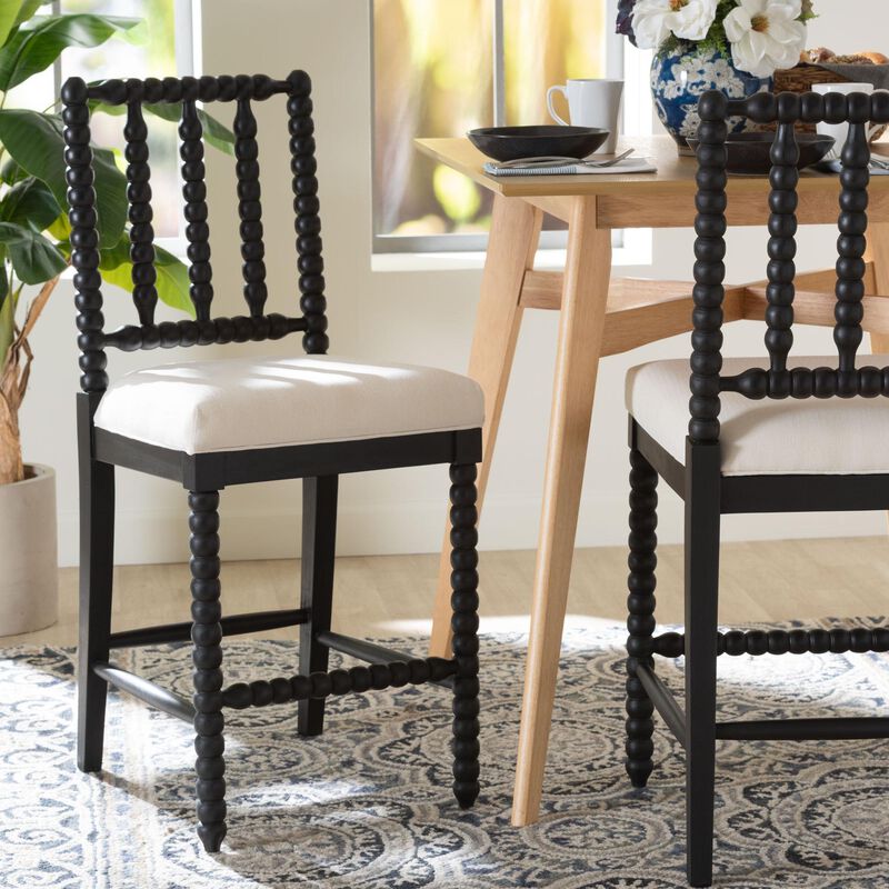 bali & pari Deya Bobbin Counter Stool - Sculptural Wood Kitchen Seating with Upholstered Seat and Spindle Back image number 7