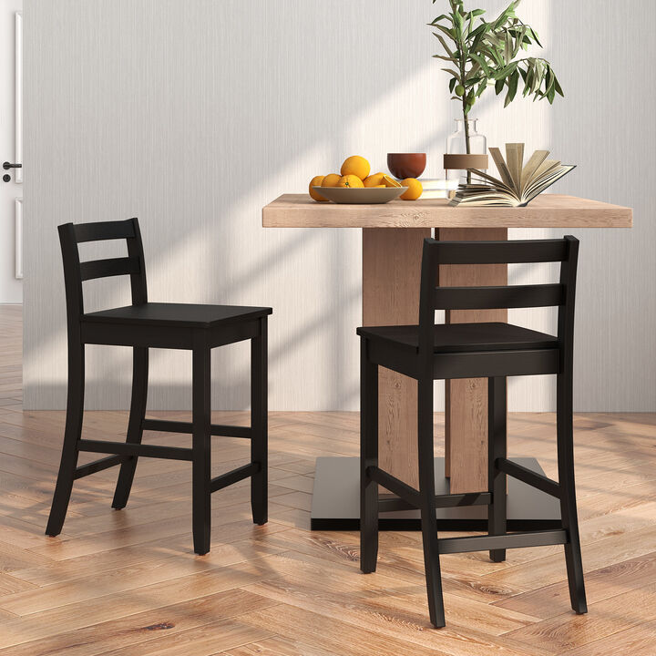 Wooden Bar Stools Set of 2 with Ergonomic Support and Footrest &ndash; Classic Bar Chairs