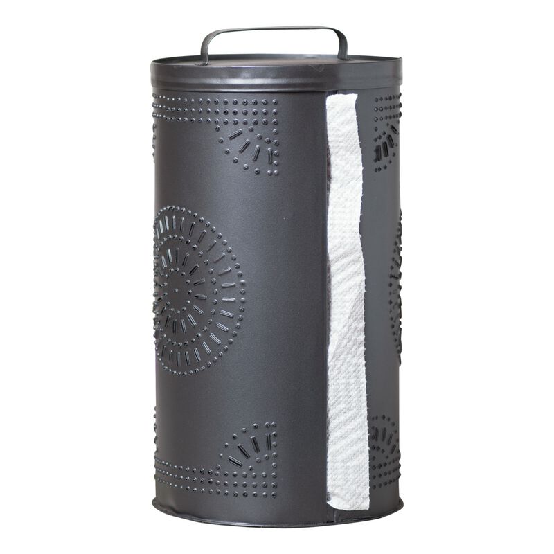 Smokey Black Punched Tin Paper Towel Dispenser 135 Inch Farmhouse Decor image number 0
