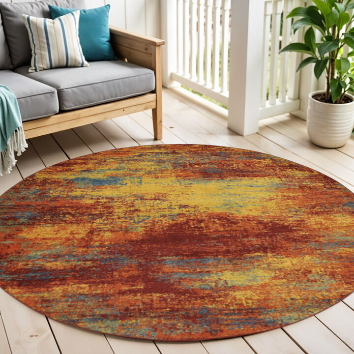 HomeRoots Round Abstract Indoor Outdoor Area Rug