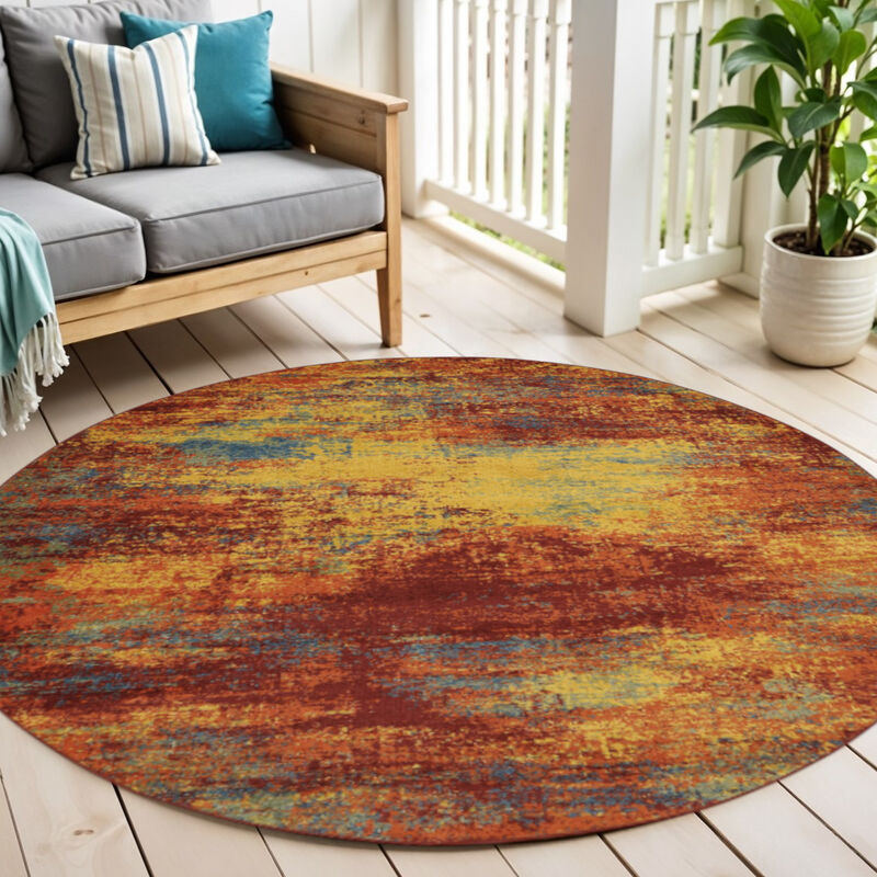 HomeRoots Round Abstract Indoor Outdoor Area Rug image number 1