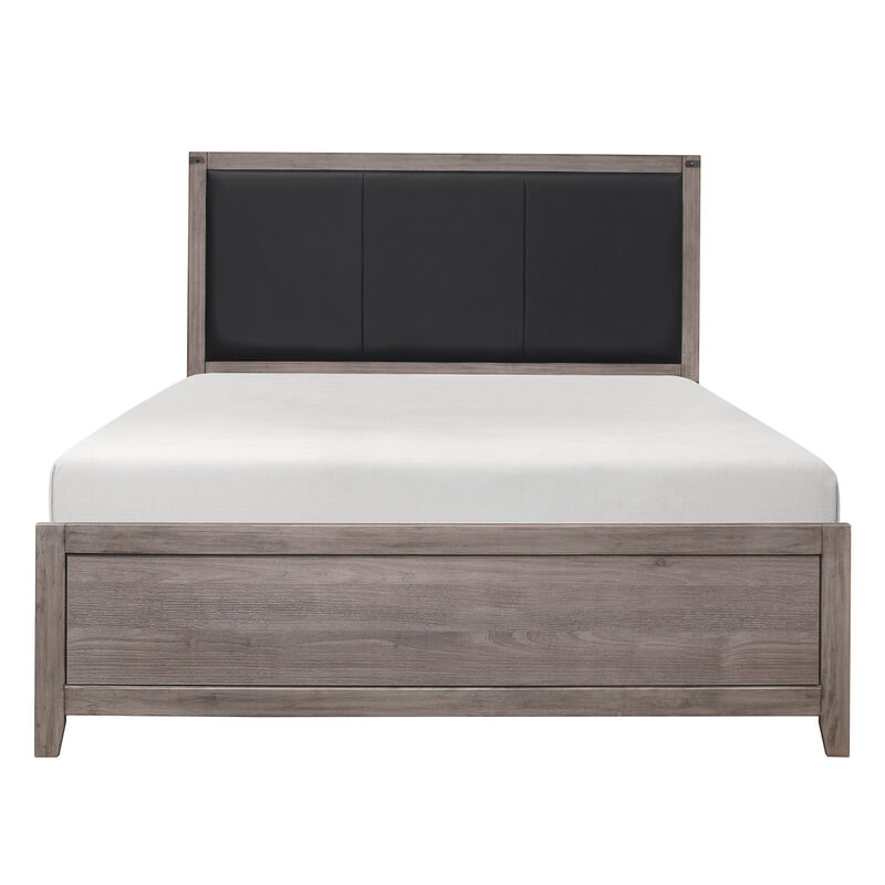 Brownish Gray Finish 1pc Queen Bed Black Faux Leather Upholstered Headboard Casual Style Bedroom Furniture