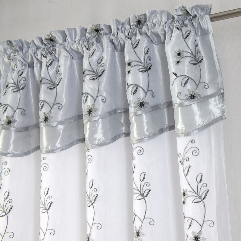 Priscilla Embroidered Panel With Double Valance 54'' x 90'' Burgundy